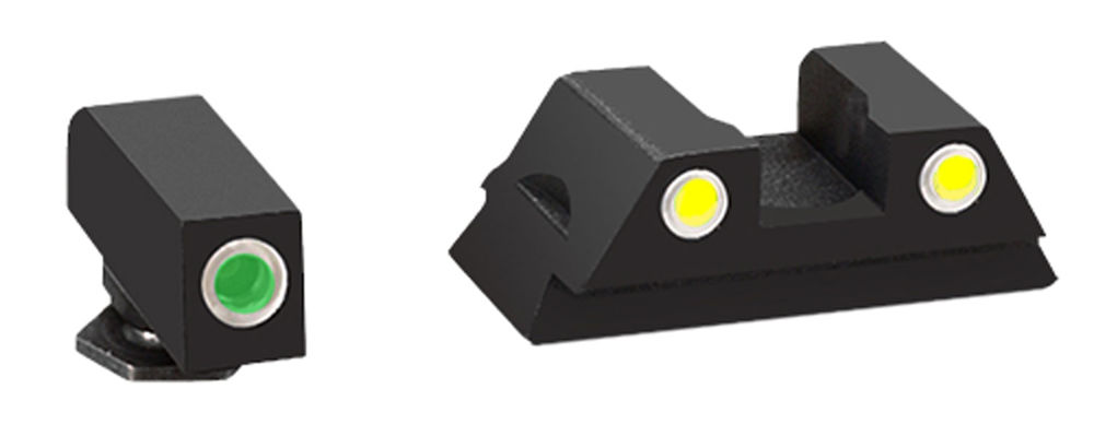 AmeriGlo GL431 Classic 3-Dot Night Sight Set Tritium Green with White Outline Front, Yellow with White Outline Rear Black Frame for Glock 42,43,43X,48