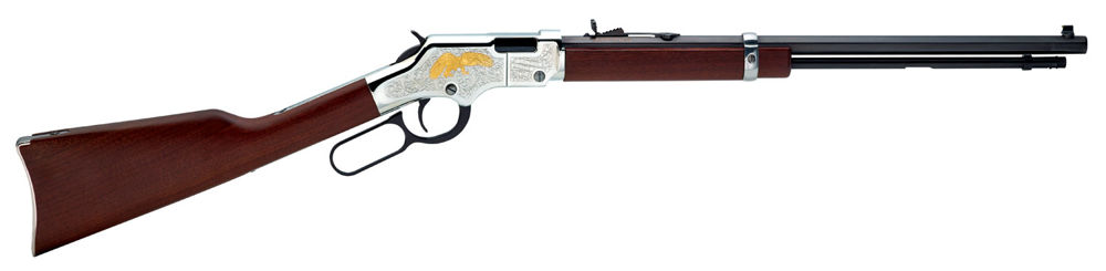 Henry H004GE Golden Eagle Silver 22 Short Caliber with 16 LR/21 Short Capacity, 20" Octagon Barrel, Nickel-Plated Metal Finish & American Walnut Stock Right Hand