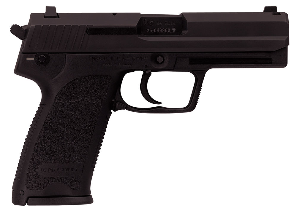 HK 81000328 USP V7 LEM 45 ACP Caliber with 4.41" Barrel, 10+1 Capacity, Overall Black Finish, Serrated Trigger Guard Frame, Serrated Steel Slide, Polymer Grip & No Manual Safety Includes 2 Mags