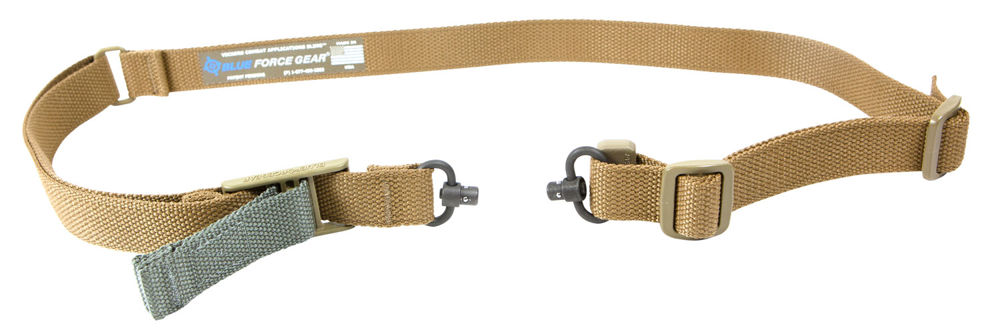 Blue Force Gear VCAS2TO1RED125AACB Vickers 221 Sling made of Coyote Tan Cordura with 54"-64" OAL, 1.25" W, One-Two Point Design & RED Swivel for AR Platform
