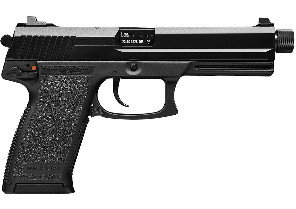 HK 81000080 Mark 23  45 ACP Caliber with 5.87" Threaded Barrel, 10+1 Capacity, Overall Black Finish, Serrated Trigger Guard Frame, Serrated Steel Slide & Polymer Grip Includes 2 Mags