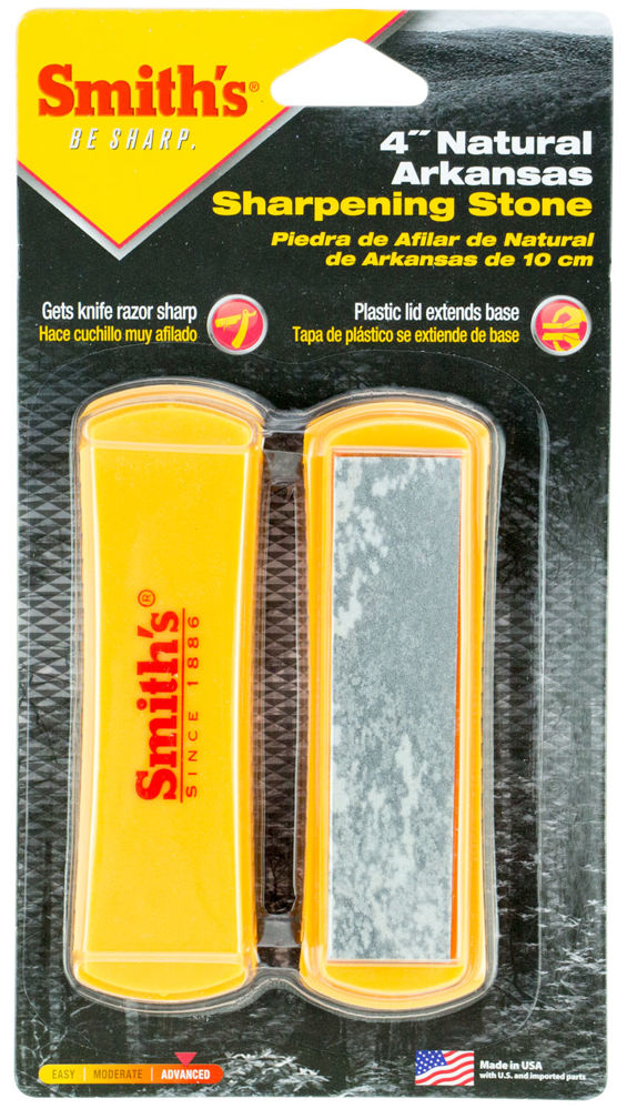 Smiths Products 50556 Arkansas Sharpening Stone Hand Held 4" Ceramic Stone Sharpener Plastic Handle White/Yellow