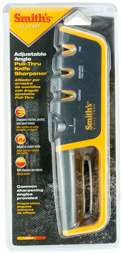 Smiths Products 50264 Adjustable Angle Pull-Thru Sharpener Hand Held Fine, Coarse Ceramic, Diamond Sharpener Rubber Handle Gray