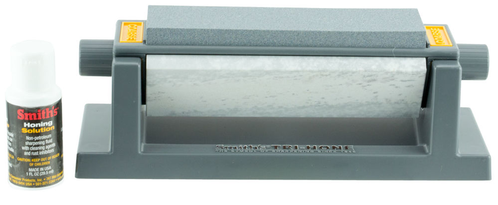 Smiths Products TRI6 3-Stone Sharpening System 6" Fine/Medium/Coarse Synthetic, Arkansas, Sharpener Rubber Handle Gray