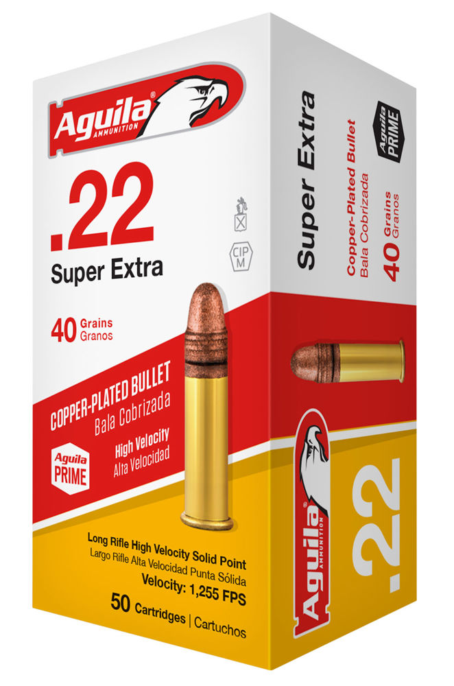 Aguila 1B220328 Super Extra High Velocity 22 LR 40 gr Copper-Plated Solid Point 50 Bx/40 Cs