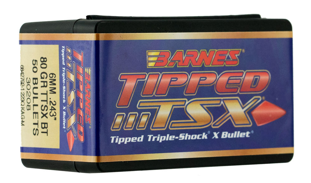 Barnes Bullets 30208 Tipped TSX  6mm .243 80 gr TTSX Boat-Tail 50 Per Box