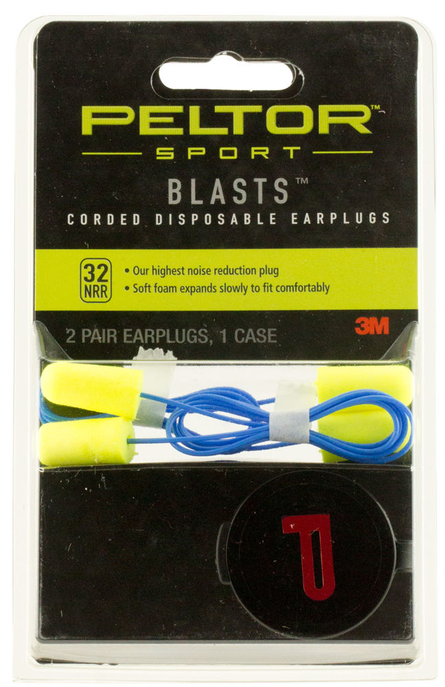 Peltor 97081 Sport Blast Earplugs 32 dB In The Ear Yellow Foam Ear Buds with Blue Cord for Adults 2 Pair