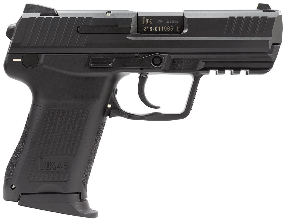 HK 81000020 HK45 Compact V7 LEM 45 ACP Caliber with 3.94" Barrel, 8+1 Capacity, Overall Black Finish, Picatinny Rail Frame, Serrated Steel Slide & Interchangeable Backstrap Grip Includes 2 Mags