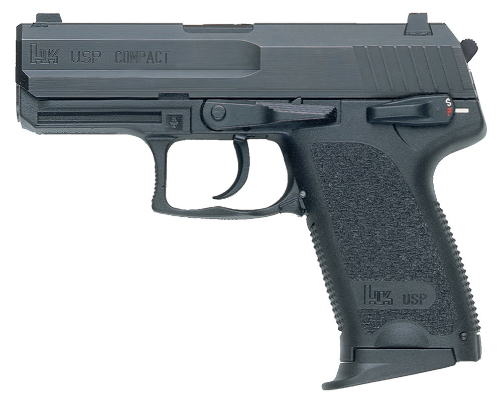 HK 81000340 USP Compact V7 LEM 40 S&W Caliber with 3.58" Barrel, 12+1 Capacity, Overall Black Finish, Serrated Trigger Guard Frame, Serrated Steel Slide & Polymer Grip Includes 2 Mags