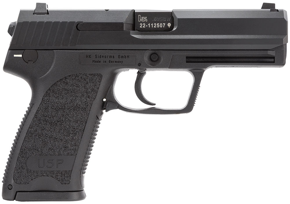 HK 81000320 USP V7 LEM 40 S&W Caliber with 4.25" Barrel, 10+1 Capacity, Overall Black Finish, Serrated Trigger Guard Frame, Serrated Steel Slide & Polymer Grip Includes 2 Mags