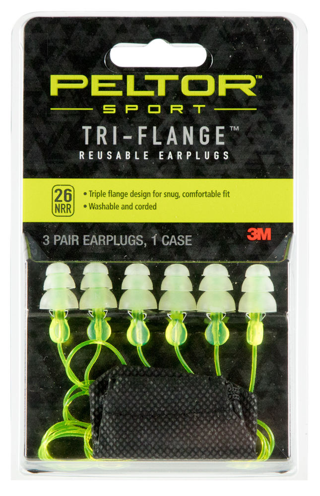 Peltor 97317 Tri-Flange Reusable Earplugs 26 dB In The Ear Yellow Polymer Buds with Yellow Cord for Adults 3 Pair