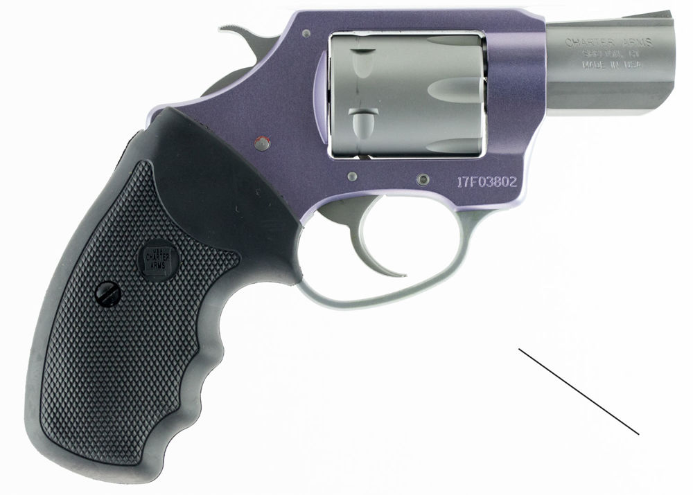 Charter Arms 52340 Pathfinder Lavender Lady 22 Mag Caliber with 2" Stainless Finish Barrel, 6rd Capacity Stainless Finish Cylinder, Lavender Finish Aluminum Frame & Finger Grooved Black Rubber Grip