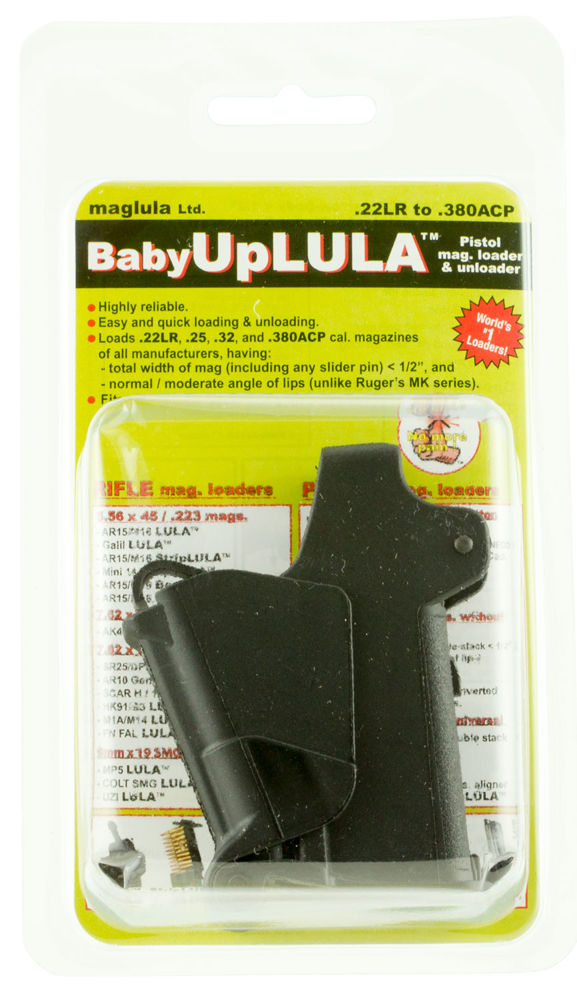 Maglula UP64B BabyUpLULA Loader & Unloader Single Stack Style made of Polymer with Black Finish for 22 LR, 380 ACP Pistols