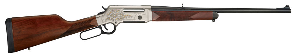 Henry H014D243 Long Ranger Deluxe Engraved 243 Win 4+1 20" Nickel Plated w/24K Gold Inlay American Walnut Right Hand