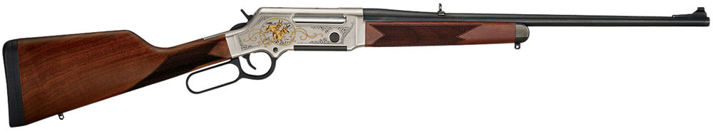 Henry H014WL243 Long Ranger Wildlife Antelope 243 Win 4+1 20" Nickel Plated w/24K Gold Inlay American Walnut Right Hand