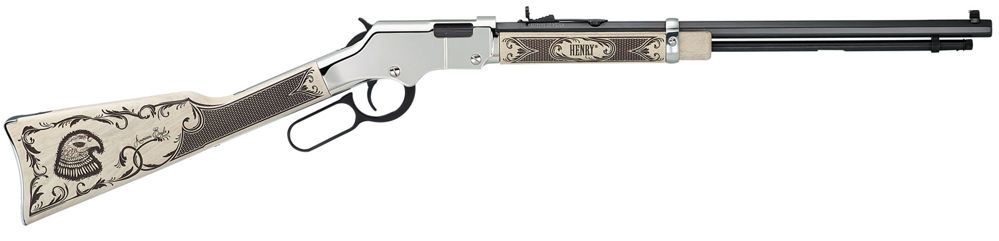 Henry H004AE Golden Boy Silver American Eagle 22 Short Caliber with 16 LR/21 Short Capacity, 20" Octagon Barrel, Nickel-Plated Metal Finish & Ivory American Walnut Stock Right Hand