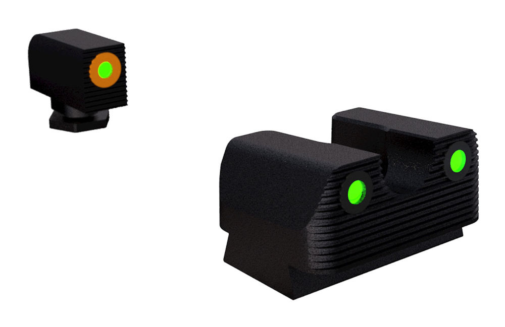 Rival Arms RA2A231G Tritium Night Sights  Square Green with Orange Outline Front, U-Notch Green Rear Black Frame for Glock 42, 43