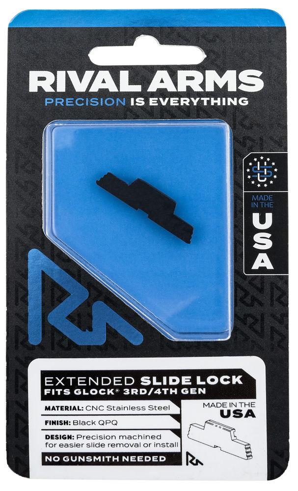 Rival Arms RA80G001A Slide Lock  Extended Black QPQ Case Hardened Stainless Steel for Glock Gen3-4