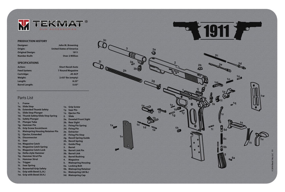 TekMat TEKR171911GY 1911 Cleaning Mat Gray Rubber 17" Long Diagram