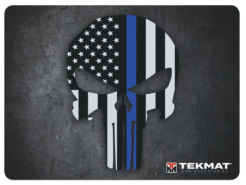 TekMat TEKR20PUNISHER Blue Line Punisher Ultra Cleaning Mat Black/White/Blue Rubber 20" Long Blue Line Punisher Skull