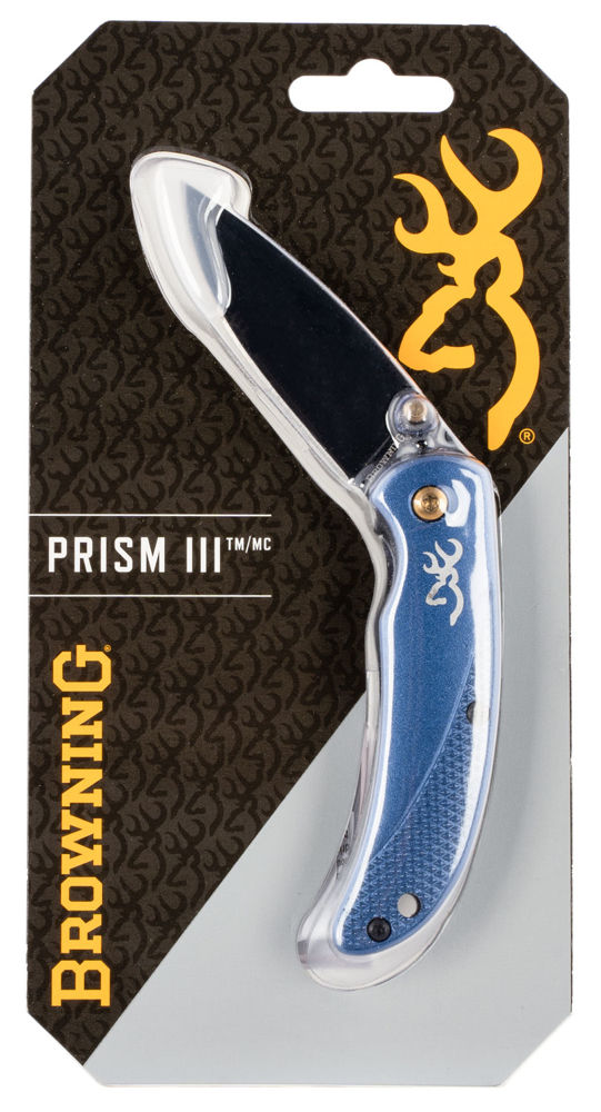 Browning 3220341 Prism 3  2.88" Folding Clip Point Plain Black Stonewashed 7Cr17MoV SS Blade/Navy Blue Anodized Aluminum Handle Includes Pocket Clip