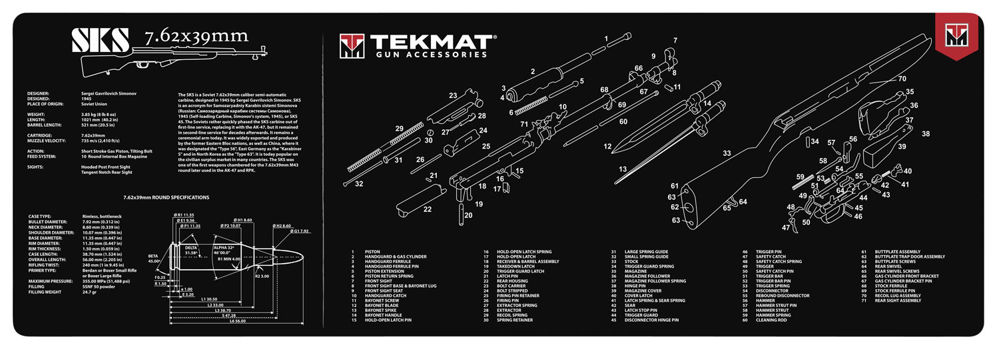 TekMat TEKR36SKS SKS Cleaning Mat Black/White Rubber 36" Long SKS Parts Diagram
