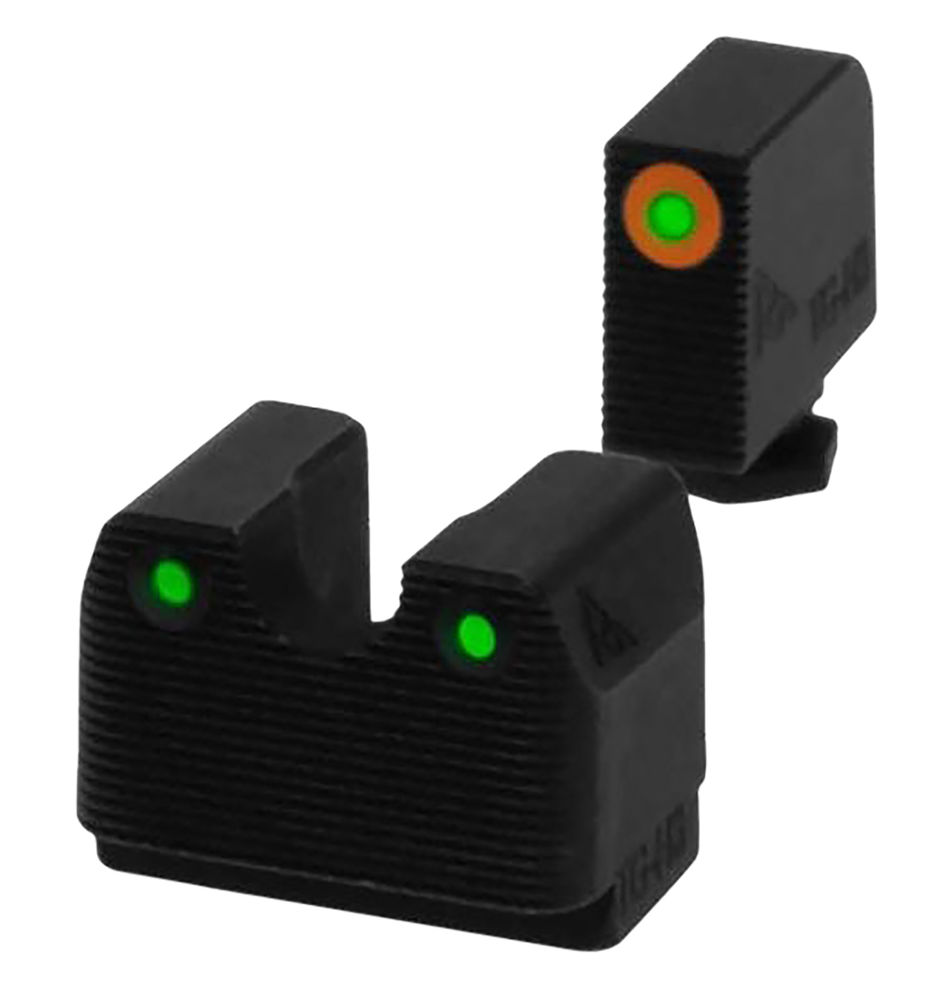 Rival Arms RA4A231G In-Line Night Sights Square Green with Orange Outline Front, U-Notch Green with White Outline Rear Low Set Black Frame for Glock 17 MOS, 19 MOS