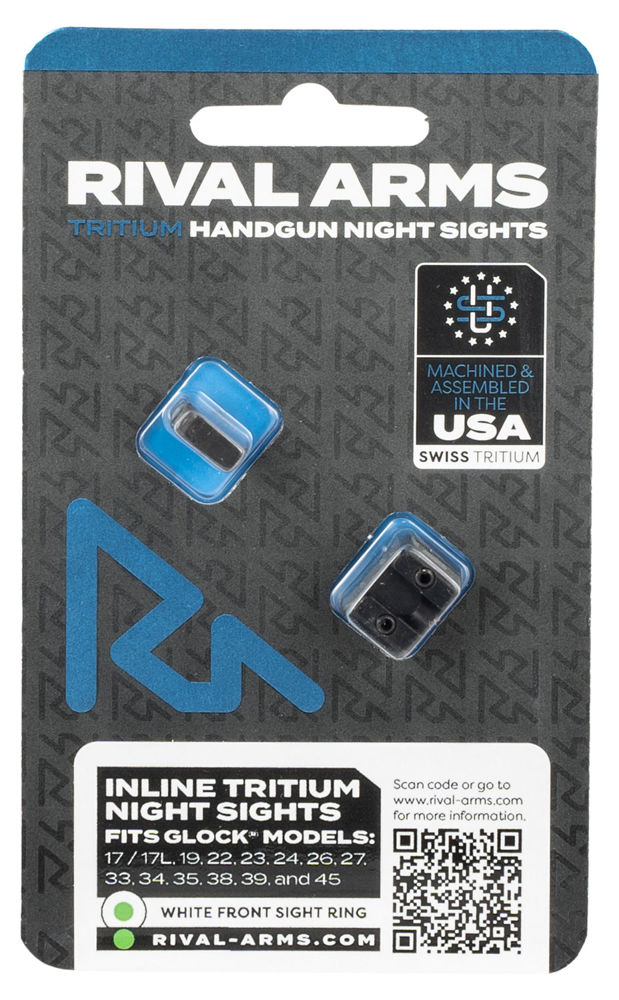 Rival Arms RA4B231G In-Line Night Sights Square Green with White Outline Front, U-Notch Green with White Outline Rear Low Set Black Frame for Glock 17 MOS, 19 MOS