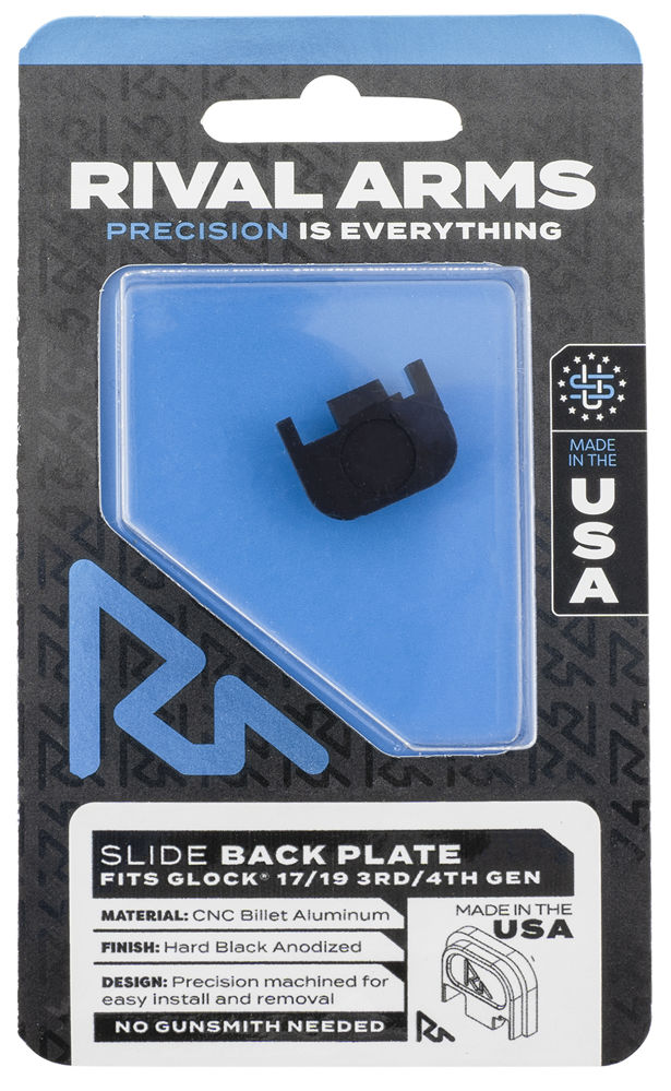 Rival Arms RA43G001A Slide Back Cover Plate  Double Stack Black Anodized Aluminum for Glock 17, 19 Gen3-4