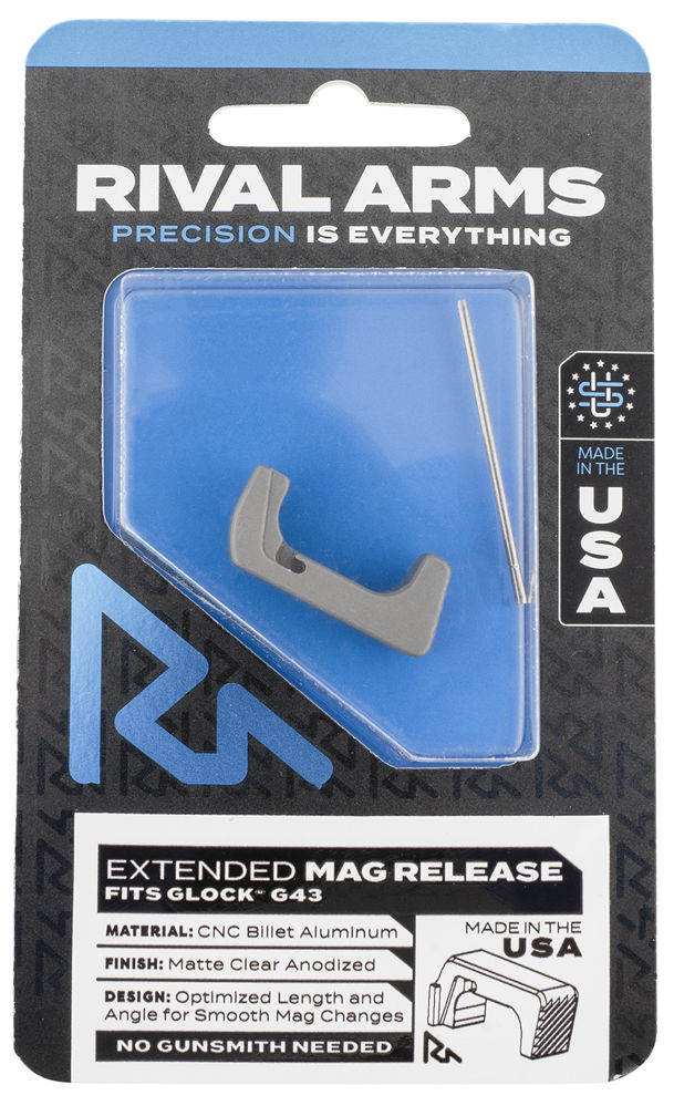 Rival Arms RA72G003D Magazine Release  Extended Silver Aluminum for Glock 43