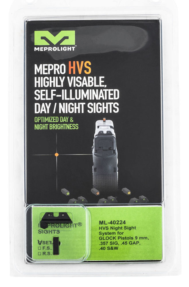 Meprolight USA 402243131 Mepro Hyper-Bright Self-Illuminated Sights Fixed Tritium Green with Orange Outline Front, Green Rear Black Frame for Most Glock