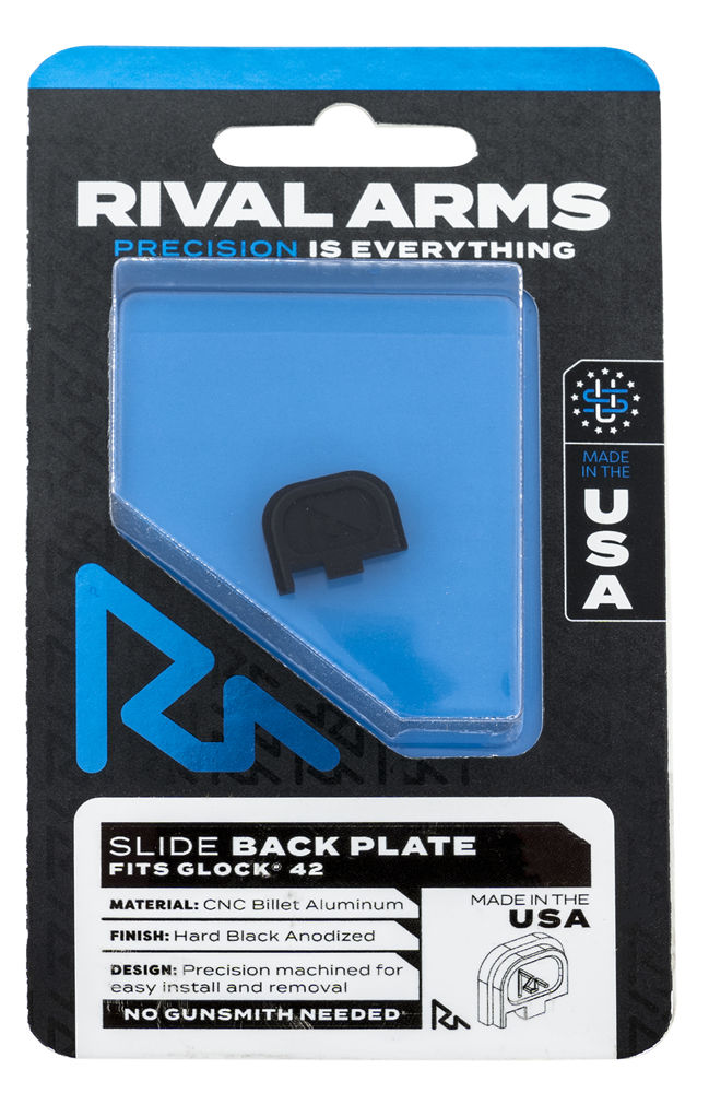 Rival Arms RA43G003A Slide Back Cover Plate  Single Stack Black Anodized Aluminum for Glock 42