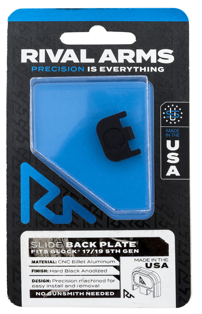 Rival Arms RA43G004A Slide Back Cover Plate  Double Stack Black Anodized Aluminum for Glock 17, 19 Gen5