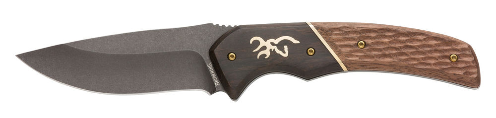 Browning 3220397 Hunter  3.63" Fixed Drop Point Plain Black Oxide Stonewashed 440C SS Blade/Brown Jigged Hardwood Walnut Handle Includes Sheath