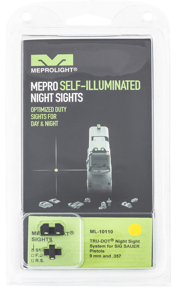 Meprolight USA 101103201 Mepro Tru-Dot Fixed Sights Self-Illuminated Green Tritium Front & Yellow Rear with Black Frame for Sig P226, P320, P365