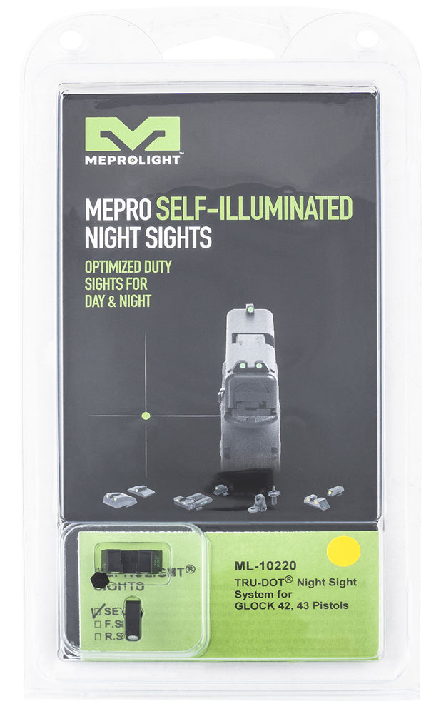 Meprolight USA 102203201 Mepro Tru-Dot Fixed Sights Self-Illuminated Green Tritium Front & Yellow Rear with Black Frame for Glock 42,43,43X,48