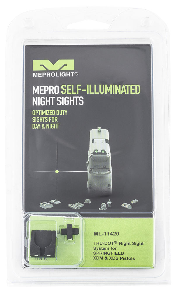 Meprolight USA 114203101 Mepro Tru-Dot Fixed Sights Self-Illuminated Green Tritium Front & Rear with Black Frame for Springfield XD-M, XD-S