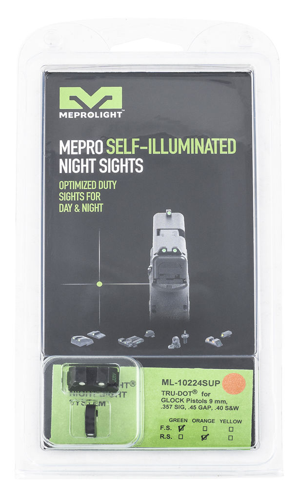 Meprolight USA 102243391 Mepro Tru-Dot Fixed Sights Self-Illuminated Green Tritium Front & Orange Rear with Black Frame for Most Glock