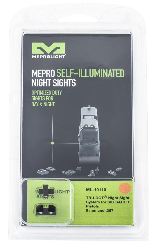 Meprolight USA 101103301 Mepro Tru-Dot Fixed Sights Self-Illuminated Green Tritium Front & Orange Rear with Black Frame for Sig P226, P320, P365