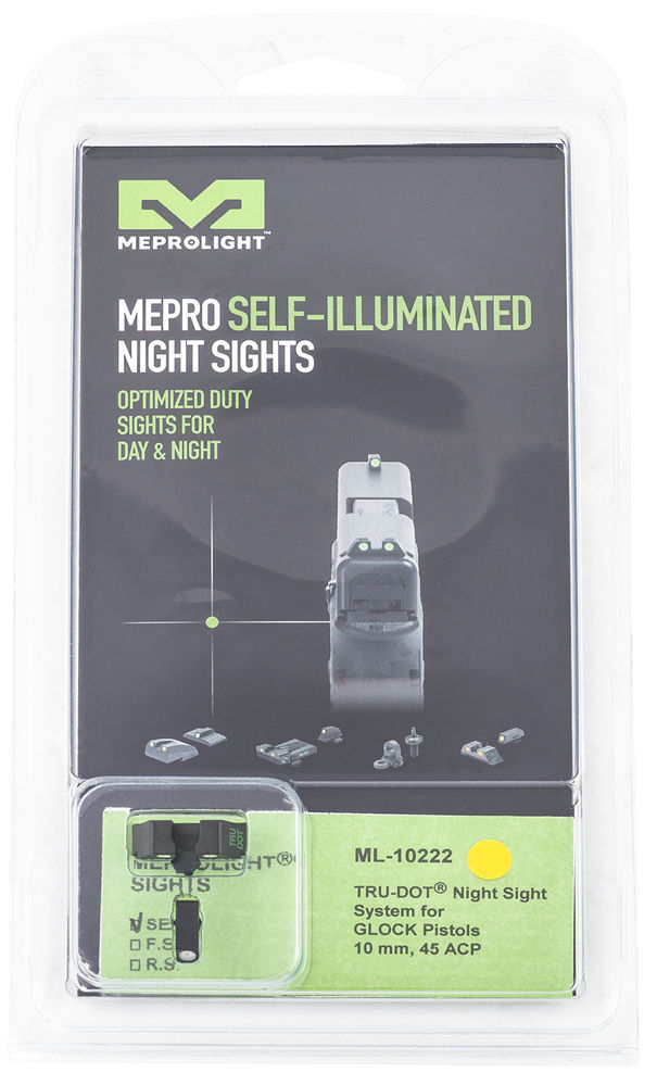 Meprolight USA 102223201 Mepro Tru-Dot Fixed Sights Self-Illuminated Green Tritium Front & Yellow Rear with Black Frame for Glock 20,21,29,30,36,40,41