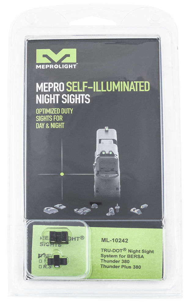 Meprolight USA 102423101 Mepro Tru-Dot Fixed Sights Self-Illuminated Green Tritium Front & Rear with Black Frame for Bersa Thunder 380