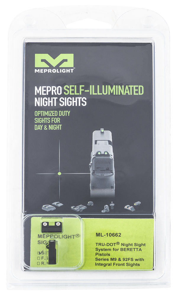 Meprolight USA 106623101 Mepro Tru-Dot Fixed Sights Self-Illuminated Green Tritium Front & Rear with Black Frame for Beretta M9, M92