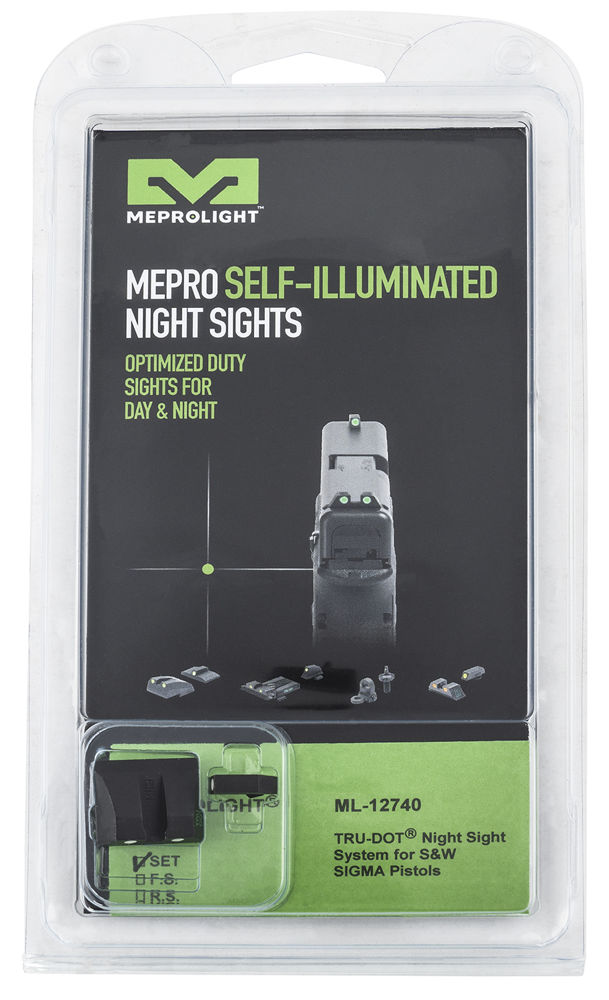 Meprolight USA 127403101 Mepro Tru-Dot Fixed Sights Self-Illuminated Green Tritium Front & Rear with Black Frame for S&W SD VE, Sigma