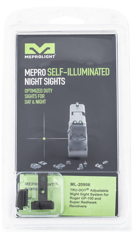 Meprolight USA 209963101 Mepro Tru-Dot Adjustable Sights Self-Illuminated Green Tritium Front & Rear with Black Frame for Ruger GP100