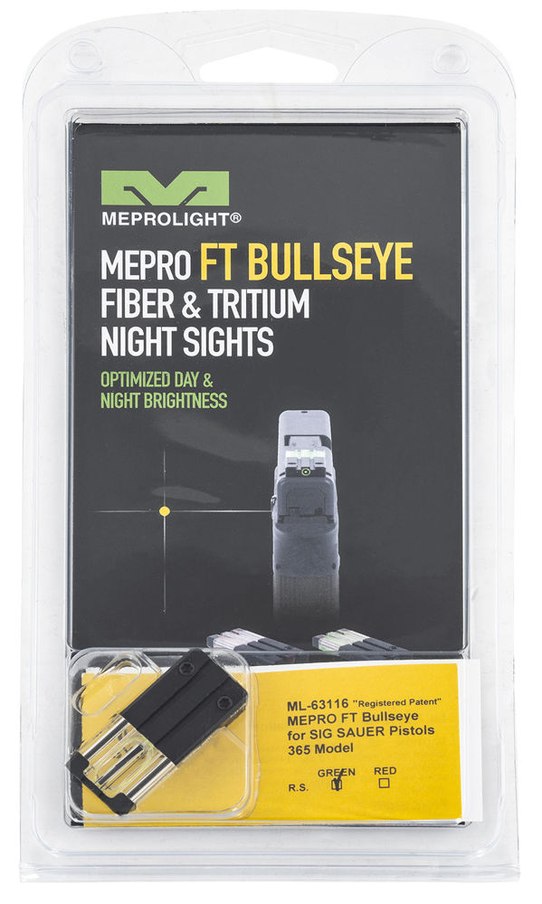 Meprolight USA 631163108 Mepro FT Bullseye Rear Sight Fixed Green Black Frame for Sig P365 (Except SAS)