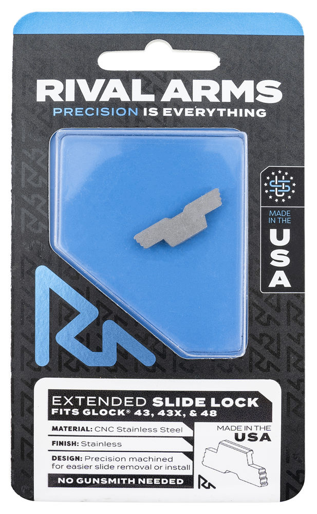 Rival Arms RA-RA80G003D Slide Lock  Extended Polished Stainless for Glock 43, 43X, 48