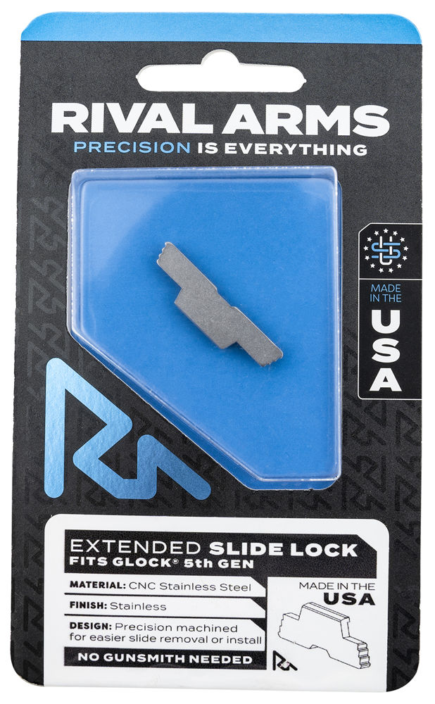 Rival Arms RA-RA80G002D Slide Lock  Extended Polished Stainless for Glock 34, 17, 19 Gen5