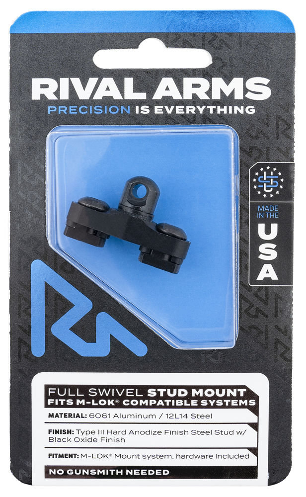 Rival Arms RA-RA92M1B Full Swivel Stud Mount  Black 6061-T6 Aluminum with Black Anodized 12L14 Steel Stud for M-LOK Mount System