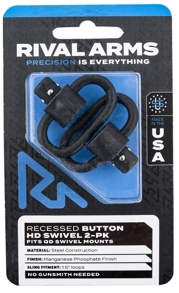 Rival Arms RA-RA92S2A HD Swivel Set  Black Manganese Phosphate Steel with 1.5" Loops & Recessed Button