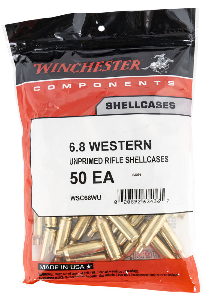 Winchester Ammo WSC68WU Unprimed Cases  6.8 Western Rifle Brass 50 Per Bag